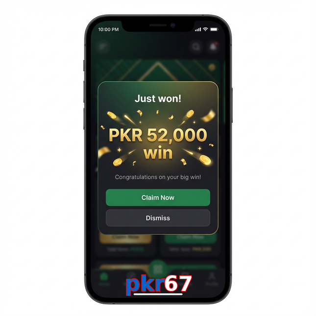 Main screen of Pkr67 win page for PK players